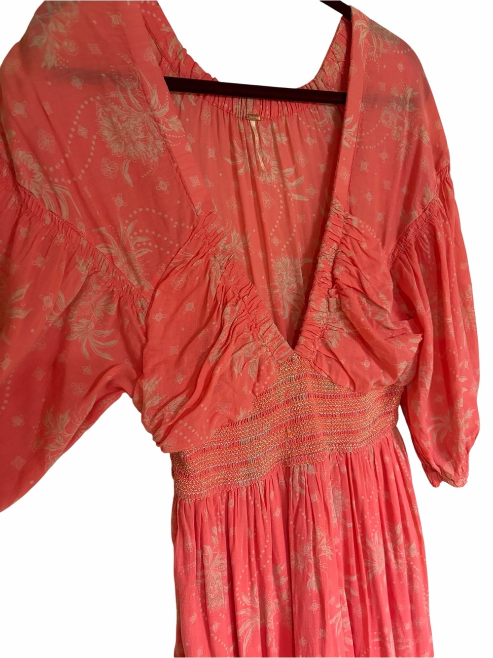 Free People Golden Hour Maxi Dress Coral Pink Floral Babydoll Beach Resort - Picture 7 of 15